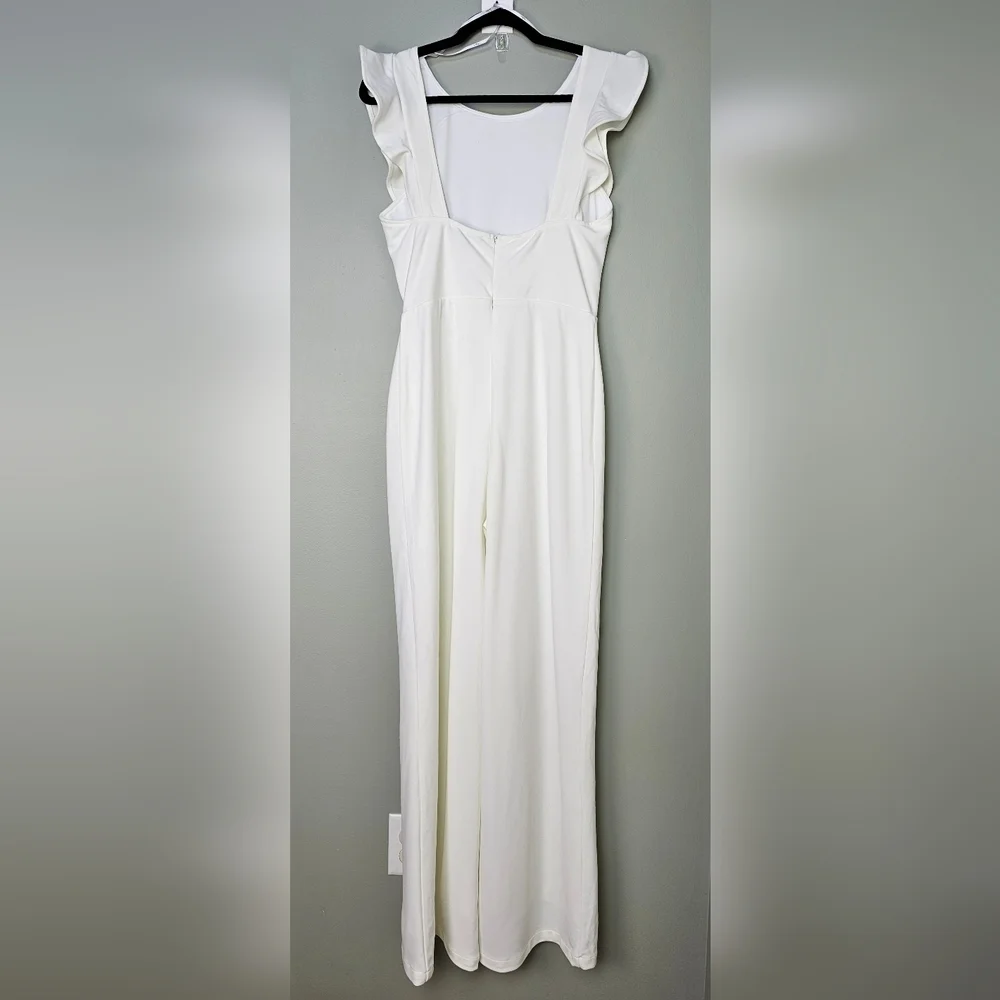 Lulus Feel Your Love White Ruffled Wide-Leg Jumpsuit, Size Medium
